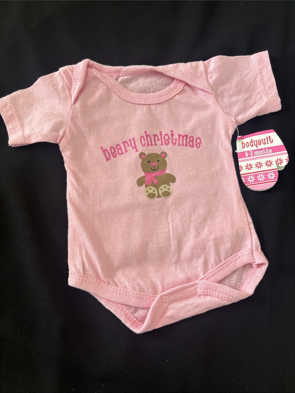 Beary Christmas Pink Baby Bodysuit - Festive Teddy One-Piece and leggings.